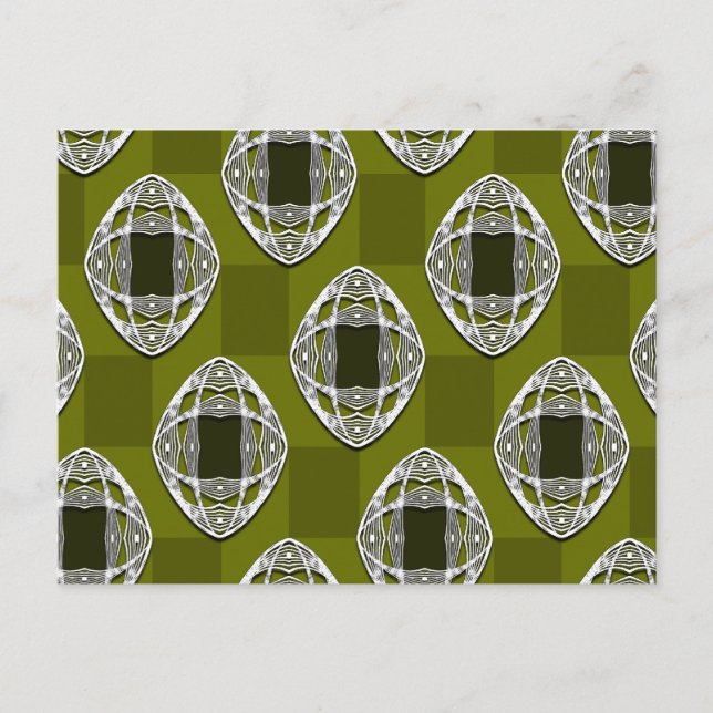 Olive Green Nouveau Checked Pattern Postcard (Front)