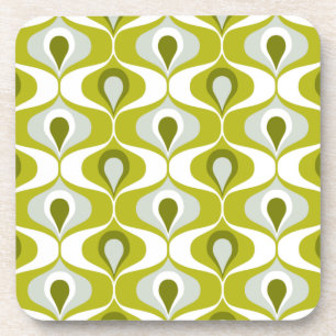 Olive Green Ogee oval Pattern  Coaster