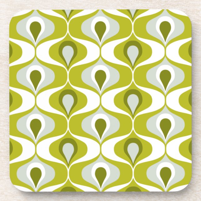 Olive Green Ogee oval Pattern  Coaster (Front)