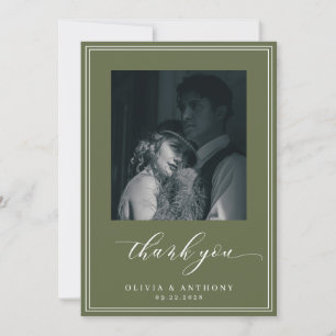 Olive Green Old Money Vertical Photo Wedding Thank You Card