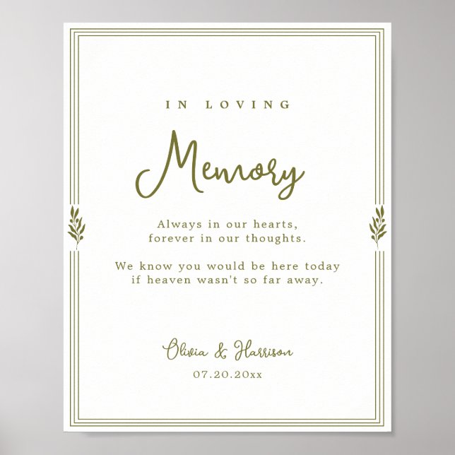 Olive Green Olive Branch Wedding Memorial Sign (Front)