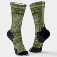 Olive Green Paisley Bandanna Print Socks