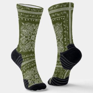 Olive Green Paisley Bandanna Print Socks