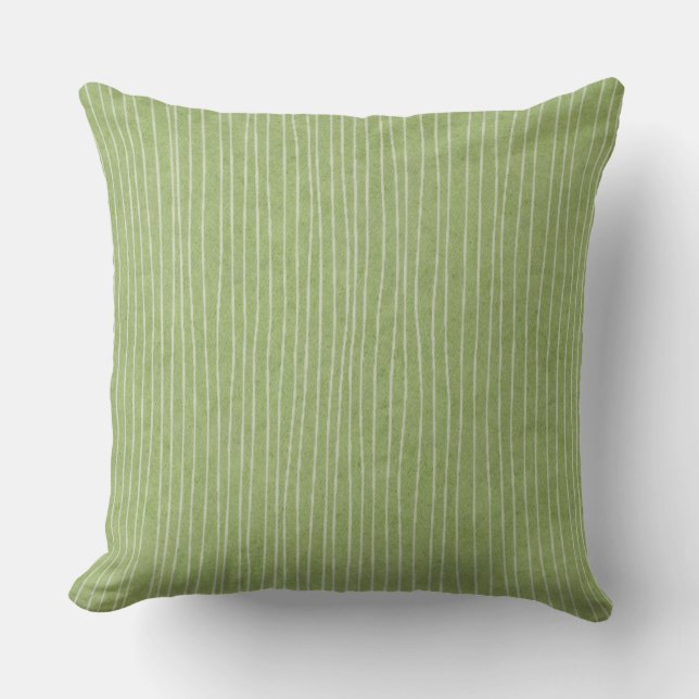 Olive Green Pale Stripes Throw Pillow (Front)