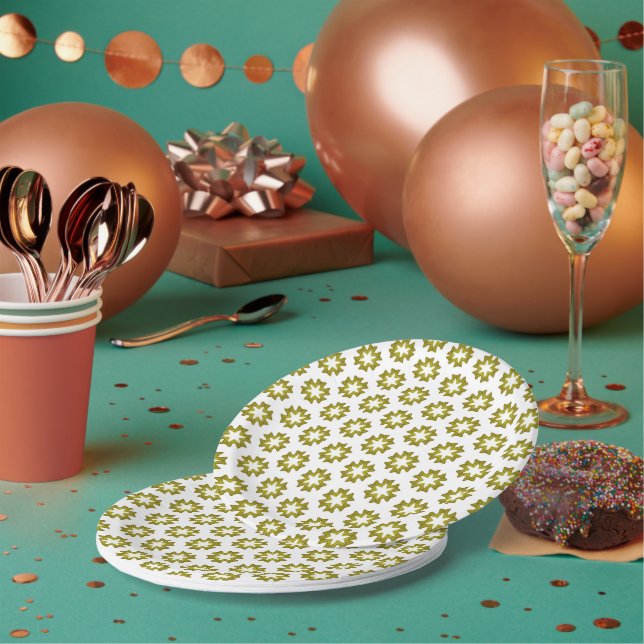 Olive Green Pattern Paper Plate (Multi)