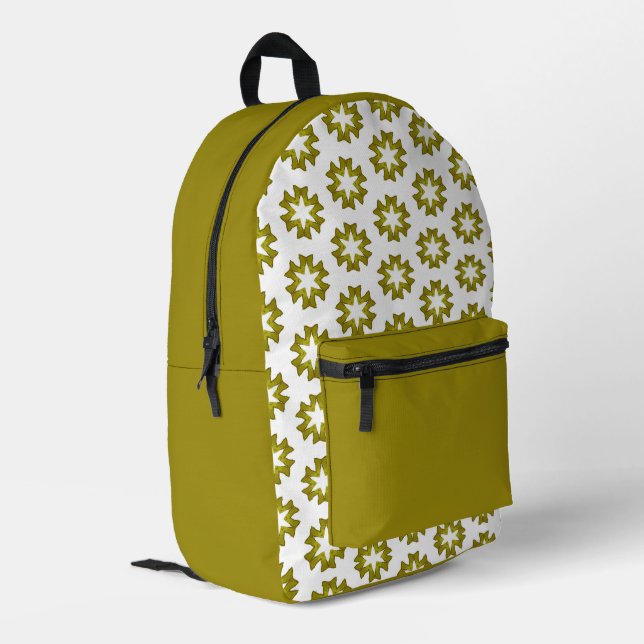 Olive Green Pattern Printed Backpack (Back Corner Left)