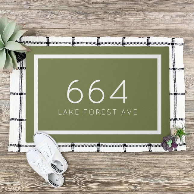 Olive Green Personalised Address Number Doormat (Creator Uploaded)