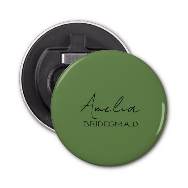 Olive Green Personalised Bridesmaid Bottle Opener (Front)