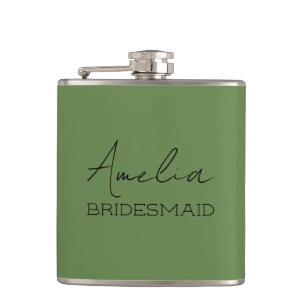 Olive Green Personalised Bridesmaid Hip Flask