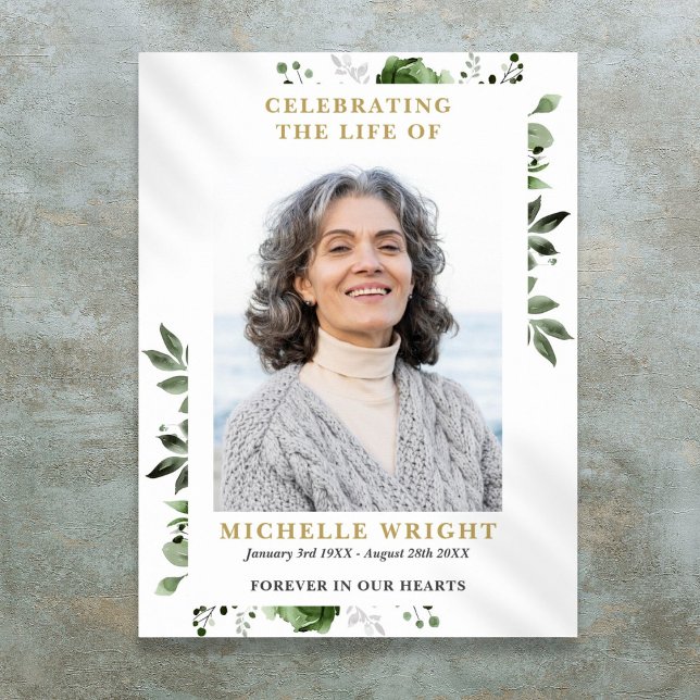 Olive Green Photo Funeral Celebration Of Life Sign (Olive Green Photo Funeral Celebration Of Life Sign)