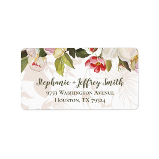 Olive Green + Pink Magnolia Floral Address Label