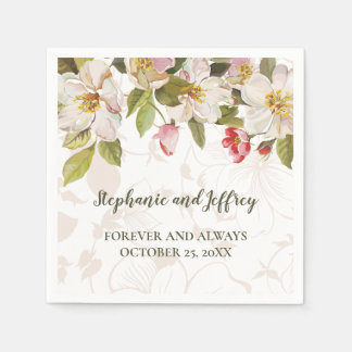 Olive Green + Pink Magnolia Floral Wedding Napkins