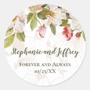 Olive Green Pink Magnolia Flowers Wedding Label