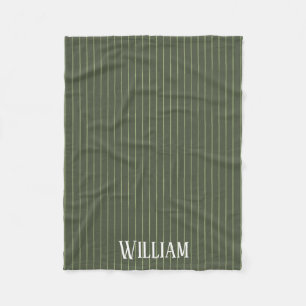 Olive green pinstripes fleece blanket