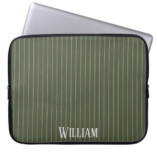 Olive green pinstripes laptop sleeve