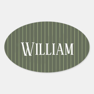 Olive green pinstripes oval sticker