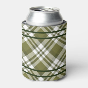 Olive Green Plaid Can Cooler