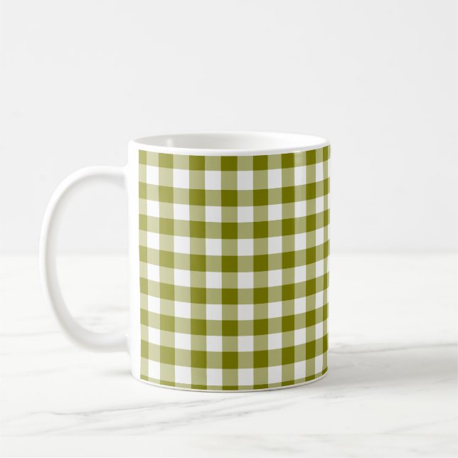 Olive Green Plaid Gingham Coffee Mug (Left)