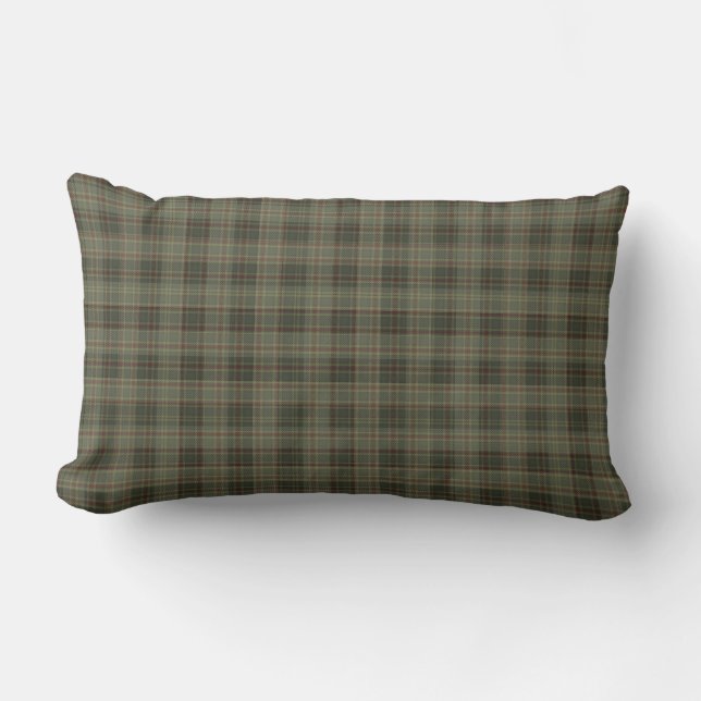 Olive Green Plaid Lumbar Cushion (Front)