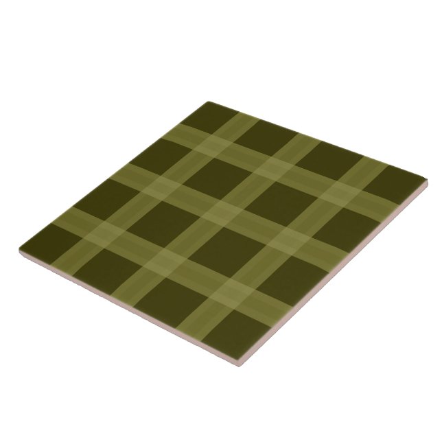 Olive Green Plaid Pattern Ceramic Tile (Side)