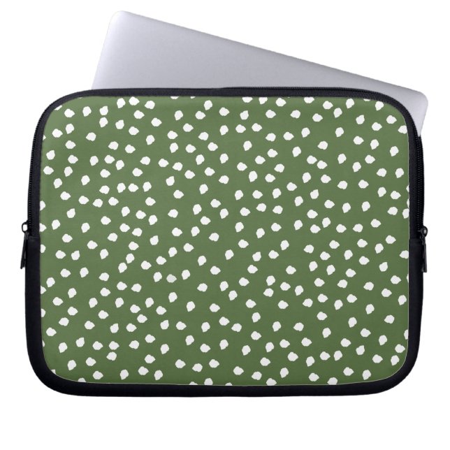 olive green polka dot laptop sleeve (Front)
