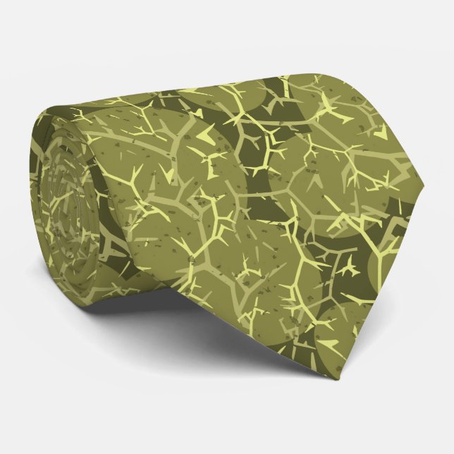 Olive Green Prickly Cactus Pattern Tie (Rolled)
