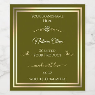 Olive Green Product Label Gold Frame Vintage Rose