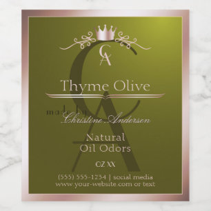 Olive Green Product Label Rose Gold Frame Monogram