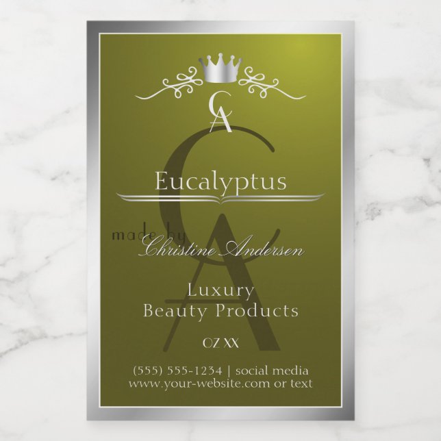 Olive Green Product Label Silver Frame Monogram (Single Label)