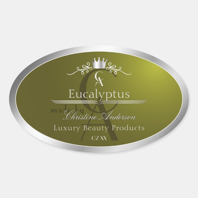 Olive Green Product Label Silver Frame Monogram (Front)