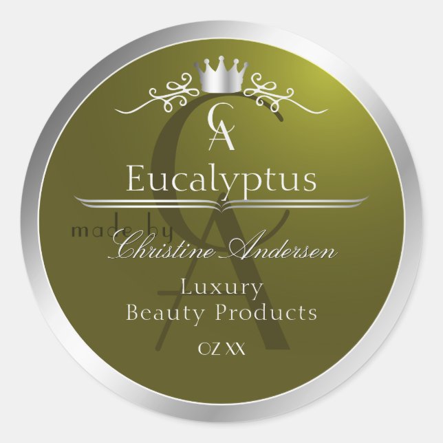 Olive Green Product Label Silver Frame Monogram (Front)