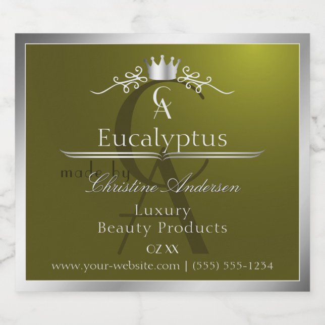 Olive Green Product Label Silver Frame Monogram (Single Label)