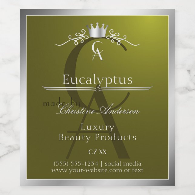 Olive Green Product Label Silver Frame Monogram (Single Label)