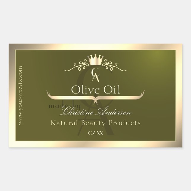 Olive Green Product Label with Gold Frame Monogram (Front)