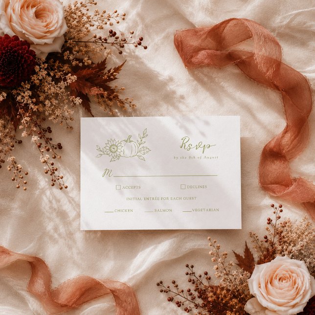 Olive Green Pumpkin Sunflower Fall Wedding RSVP Enclosure Card (Creator Uploaded)