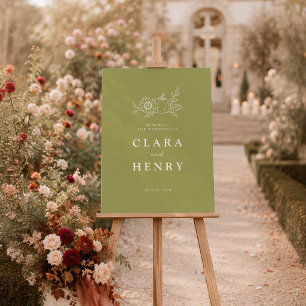 Olive Green Pumpkin Sunflower Fall Wedding Welcome Poster