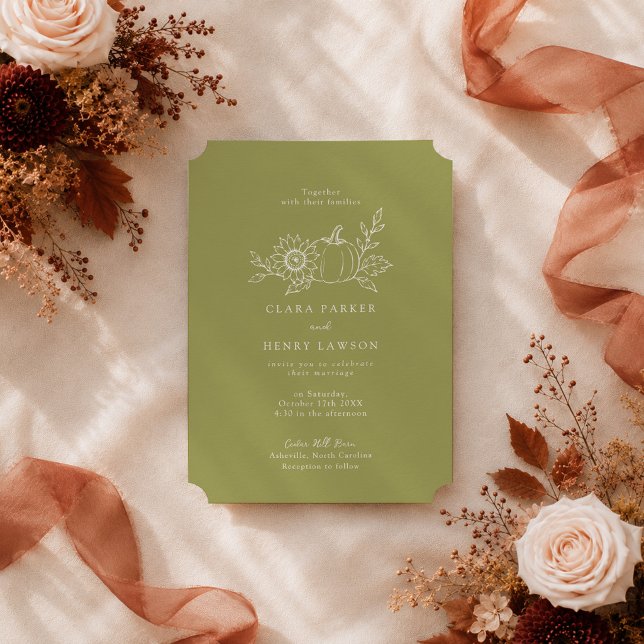 Olive Green Pumpkin Sunflower Rustic Barn Wedding  Invitation (Creator Uploaded)