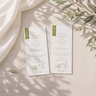 Olive Green Pumpkin Sunflower Wedding Menu Invitation