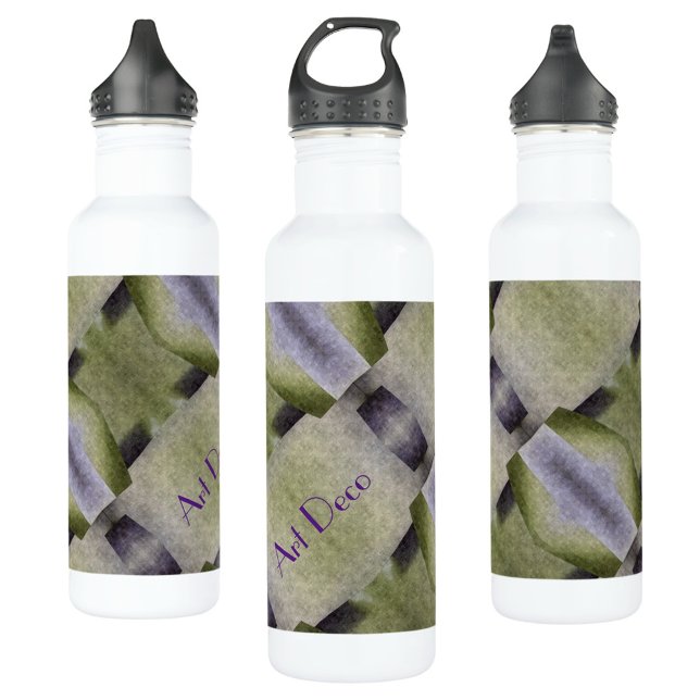 Olive Green Purple Art Deco Abstract Customisable 710 Ml Water Bottle (Creator Uploaded)