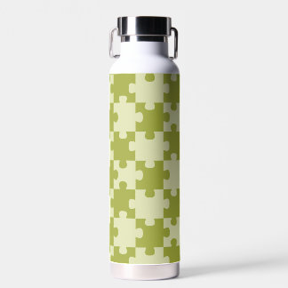 Olive Green Puzzle Piece Geometric Seamless Water Bottle