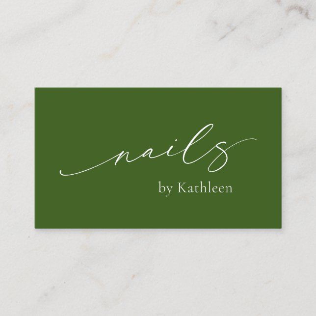 Olive Green QR Code Elegant Nail Salon Modern Business Card (Front)