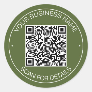 Olive Green QR Code Smart Contact Classic Round Sticker
