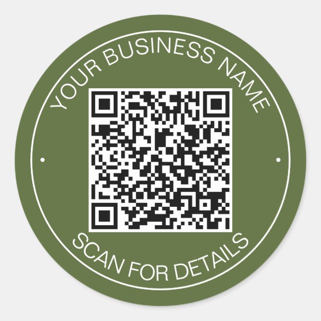 Olive Green QR Code Smart Contact Classic Round Sticker (Front)