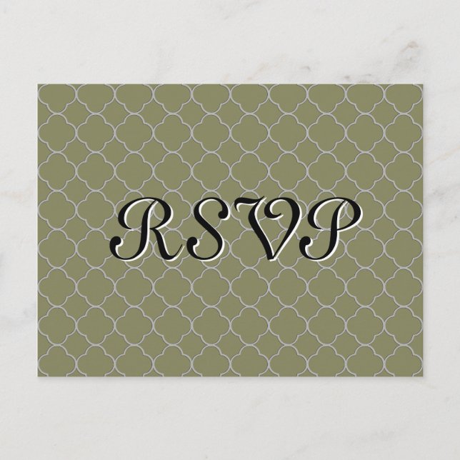 Olive Green Quatrefoil RSVP Invitation Postcard (Front)