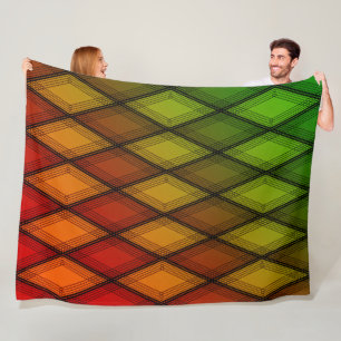 Olive Green Red Ombre Striped Diamond Pattern Fleece Blanket