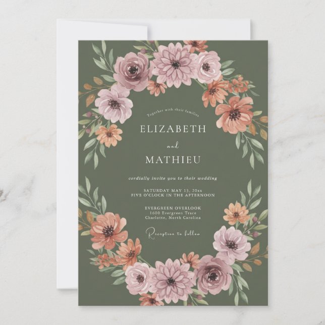 Olive Green Refined Autumn Wedding Invitation (Front)