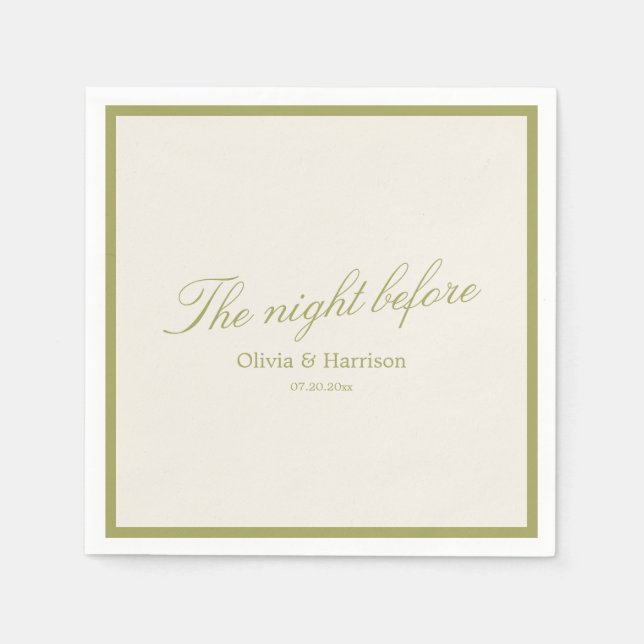 Olive Green Rehearsal Dinner Napkins (Front)