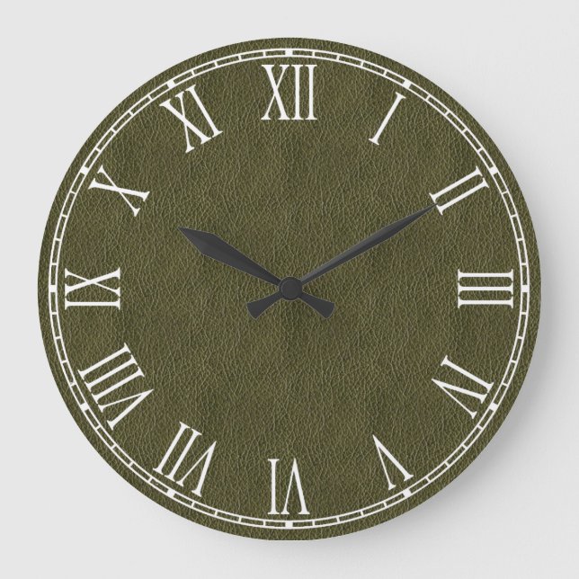 Olive Green Retro Grunge Leather Texture Large Clock (Front)