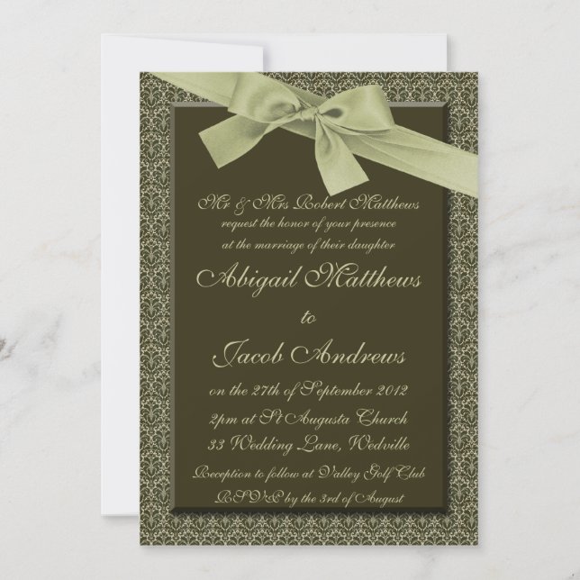 Olive Green Ribbon - Wedding Invitation (Front)