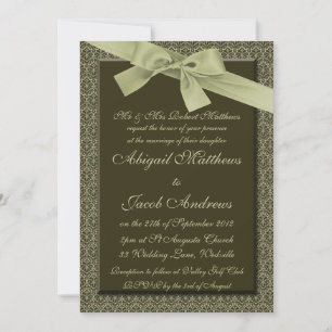 Olive Green Ribbon - Wedding Invitation